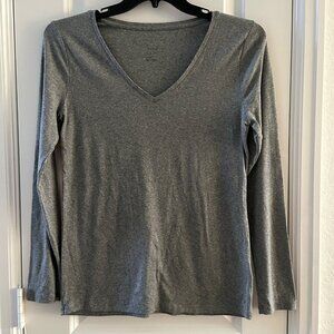 A New Day Womens Grey V-Neck Long Sleeve Top Size Large